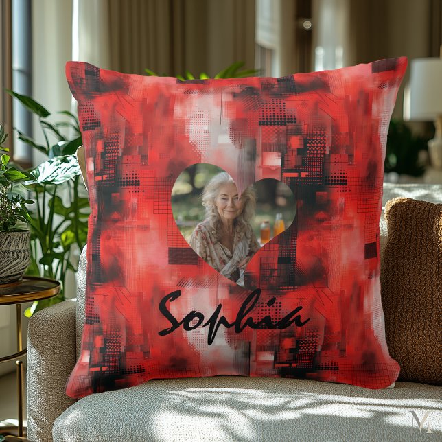 Crimson Geometric Bloom – Bold Abstract Portrait Throw Pillow (Creator Uploaded)