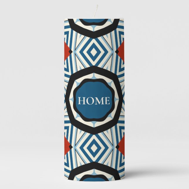 Crimson Geometric Glow Pillar Candle (Front)