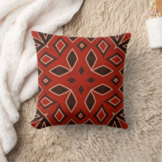Crimson Geometric Kaleidoscope Throw Pillow
