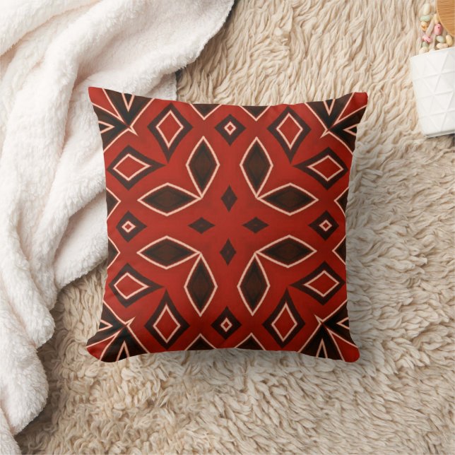 Crimson Geometric Kaleidoscope Throw Pillow (Blanket)