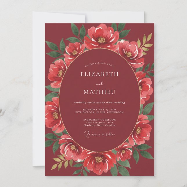 Crimson Glamorous Winter Wedding Invitation (Front)