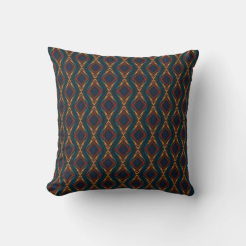 Crimson Gold and Dark Turquoise Pattern Throw Pillow