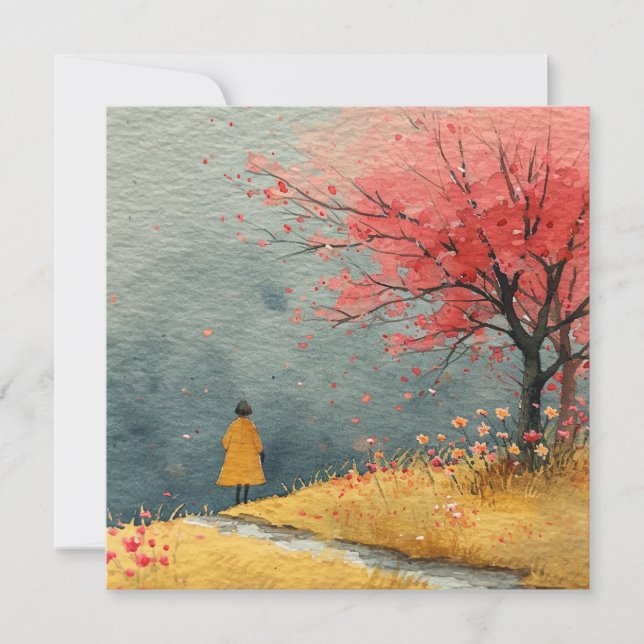 Crimson & Gold: Autumn's Whispering Dance Notecard (Front)