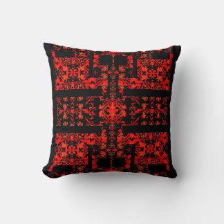 Crimson Gothic – Black & Red Ornamental Geometric Throw Pillow
