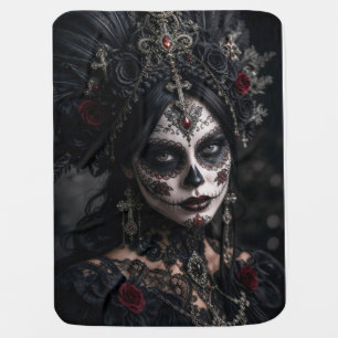 Crimson Gothic Calavera – Black Rose Baby Blanket
