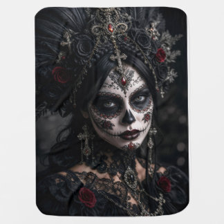 Crimson Gothic Calavera – Black Rose Baby Blanket