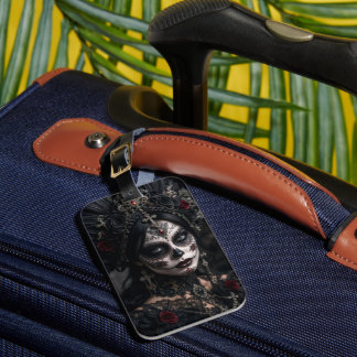 Crimson Gothic Calavera – Black Rose Luggage Tag