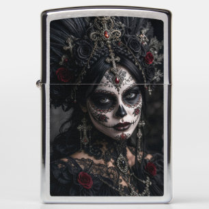 Crimson Gothic Calavera – Black Rose Zippo Lighter