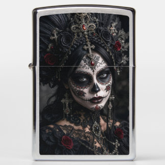 Crimson Gothic Calavera – Black Rose Zippo Lighter