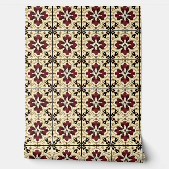 Crimson Grandeur Petite - Red, Beige, Black Wallpaper (Unrolling)