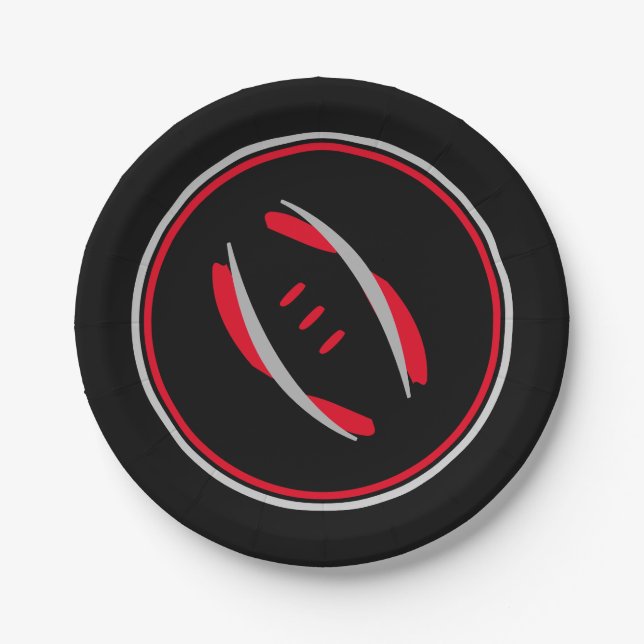 Crimson/Gray/Black Football 7" Paper Plates (Front)