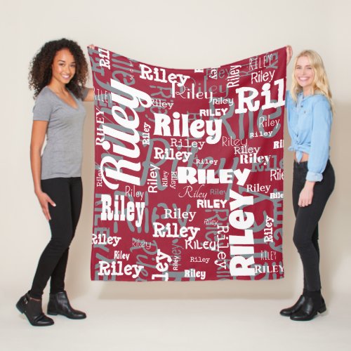 Crimson Gray Name Repeat Typography Sports Team Fleece Blanket