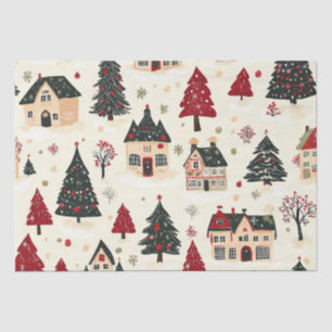 Crimson Green Christmas Village Snowy Toile Tissue Paper