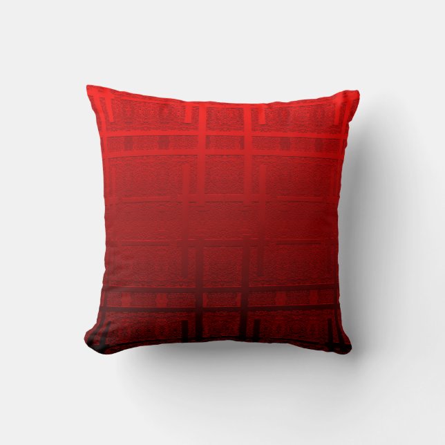 Crimson Grid – Deep Red & Black Geometric Pattern Throw Pillow (Front)