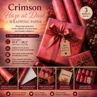 Crimson Haze at Dusk Wrapping Paper Sheets