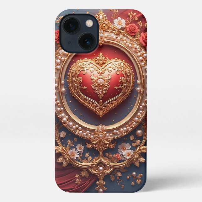 Crimson Heart Bloom Luxe ✨ Floral Pearl Romabtic iPhone Case (Back)
