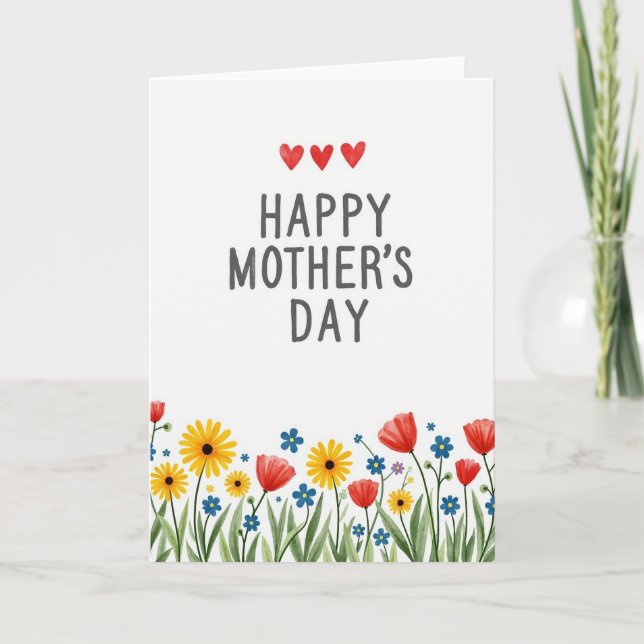 Crimson Hearts Floral Mothers Day Card (Front)