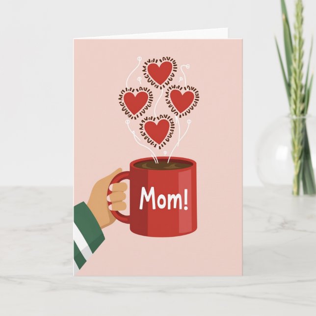 Crimson Hearts Mothers Day Mug Card (Front)