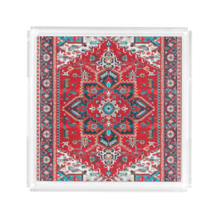 Crimson Heirloom: Moroccan Heritage Rug Art Acrylic Tray