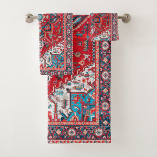 Crimson Heirloom: Moroccan Heritage Rug Art Bath Towel Set