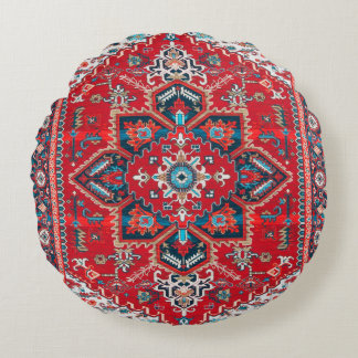 Crimson Heirloom: Moroccan Heritage Rug Art Round Pillow