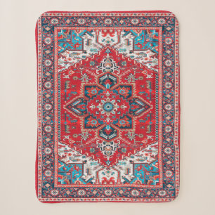 Crimson Heirloom: Moroccan Heritage Rug Art Sherpa Blanket