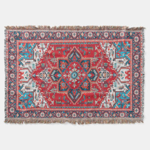 Crimson Heirloom: Moroccan Heritage Rug Art Throw Blanket