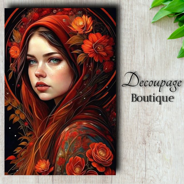 Crimson Hood - Autumn Rose Enchantress Decoupage  Tissue Paper (Crimson Hood - Autumn Rose Enchantress Decoupage Tissue Paper)