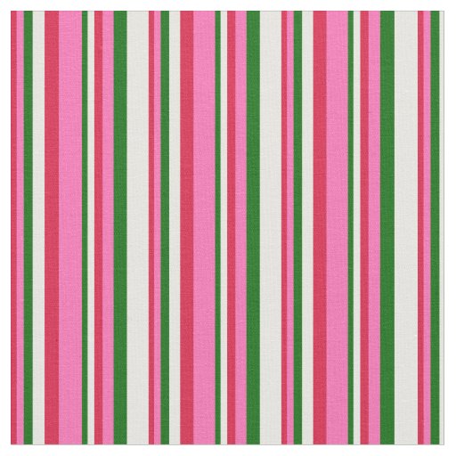 Crimson, Hot Pink, Dark Green & Mint Cream Lines Fabric