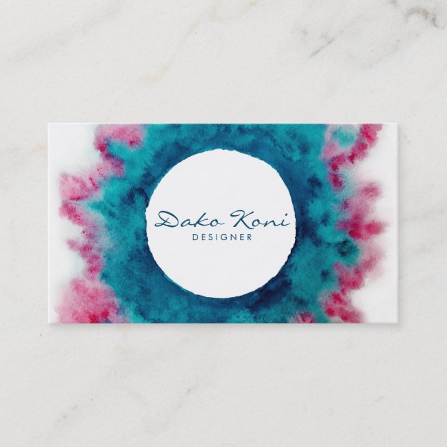 Crimson in Ocean blue watercolor Business Card (Front)