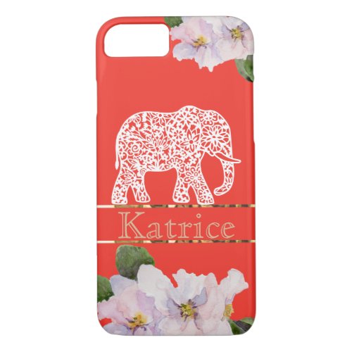 Crimson iPhone Case with White Elephant and Violet