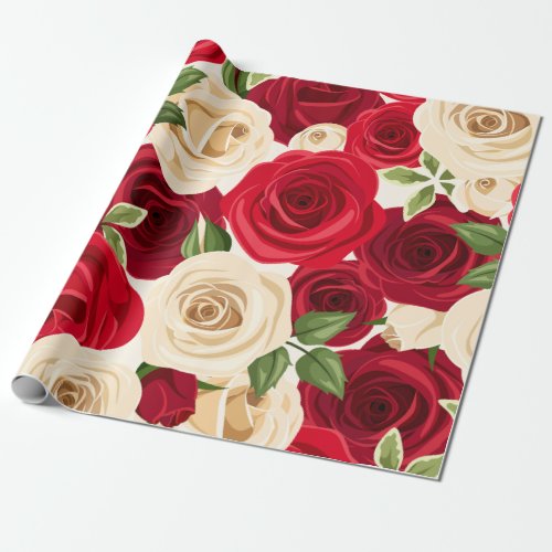 Crimson Ivory Red Cream Roses Wrapping Paper