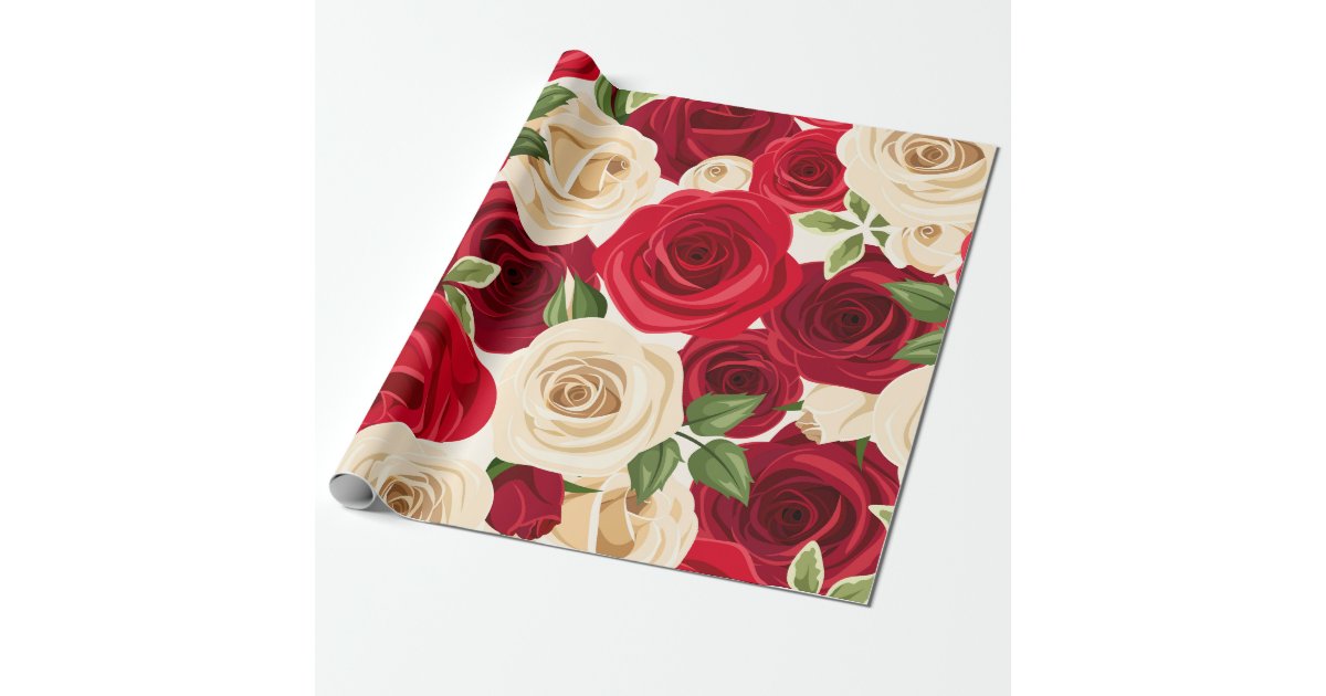 Chic Elegant Vintage Pink Red Roses Floral Wrapping Paper Sheets, Zazzle