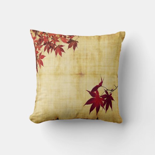 Crimson Japanese Maple Leaves Branches On Gold Throw Pillow