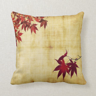 Crimson Japanese Maple Leaves Branches On Gold Throw Pillow