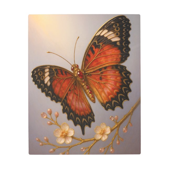 Crimson Lacewing Butterfly Gold Ruby Art Print (Front)