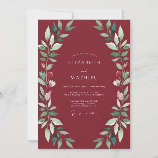 Crimson Leafy Wedding Invitation (Front)