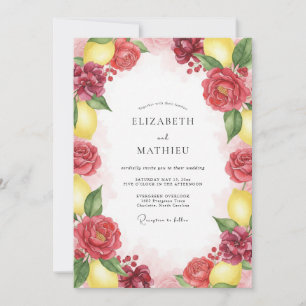 Crimson Lemon Peony Wedding Invitation