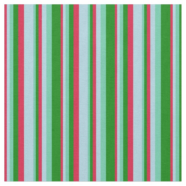 Crimson, Light Blue, Aquamarine & Green Pattern Fabric (Close Up)
