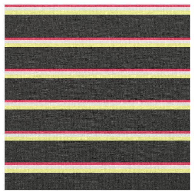 Crimson, Light Yellow, Yellow, and Black Stripes Fabric (Close Up)