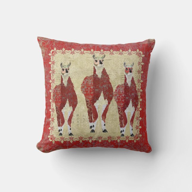 Crimson Llamas Boho Mojo Pillow (Front)