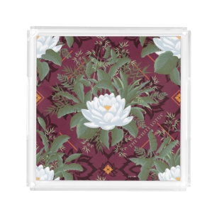 Crimson Lotus Elegance Pattern - The White Lotus Acrylic Tray
