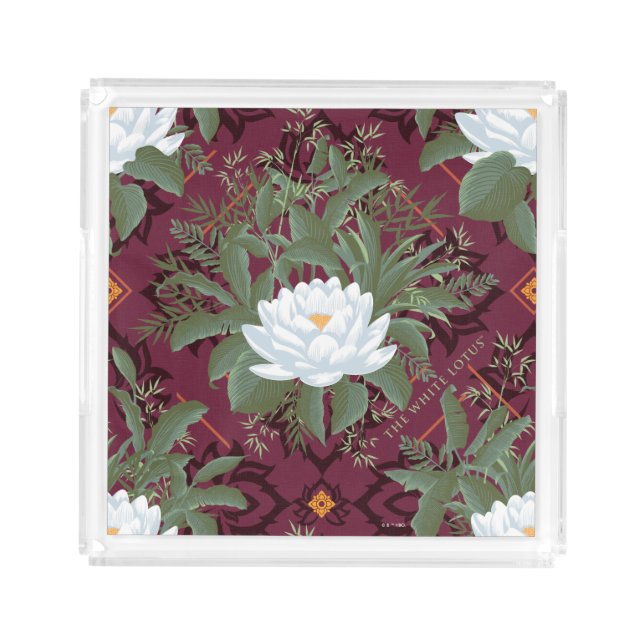 Crimson Lotus Elegance Pattern - The White Lotus Acrylic Tray (Front)