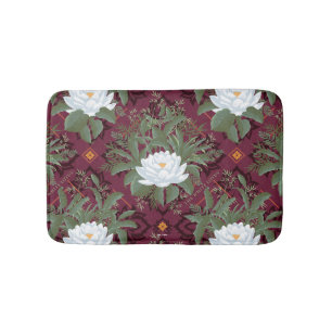 Crimson Lotus Elegance Pattern - The White Lotus Bath Mat