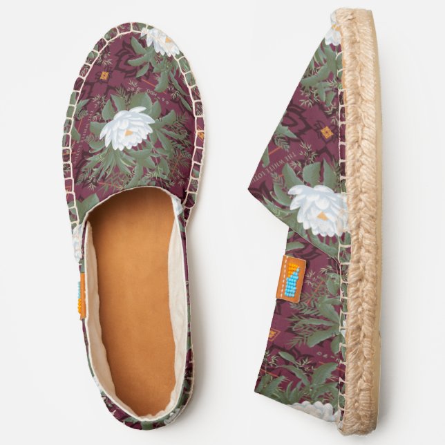 Crimson Lotus Elegance Pattern - The White Lotus Espadrilles (Side)