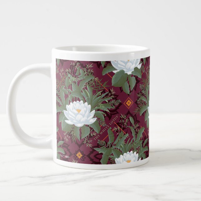 Crimson Lotus Elegance Pattern - The White Lotus Giant Coffee Mug (Left)