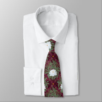 Crimson Lotus Elegance Pattern - The White Lotus Neck Tie