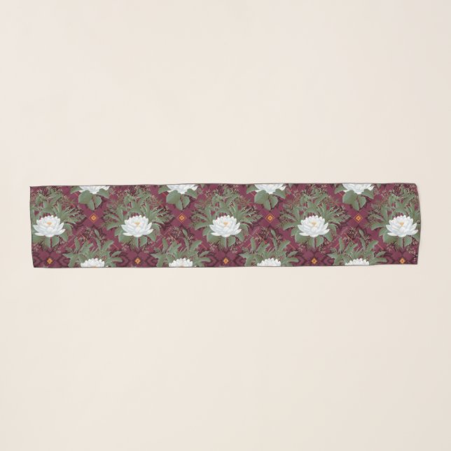 Crimson Lotus Elegance Pattern - The White Lotus Scarf (Front (Horizontal))