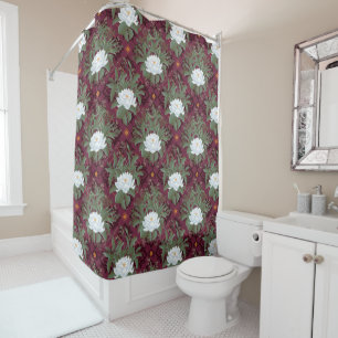 Crimson Lotus Elegance Pattern - The White Lotus Shower Curtain