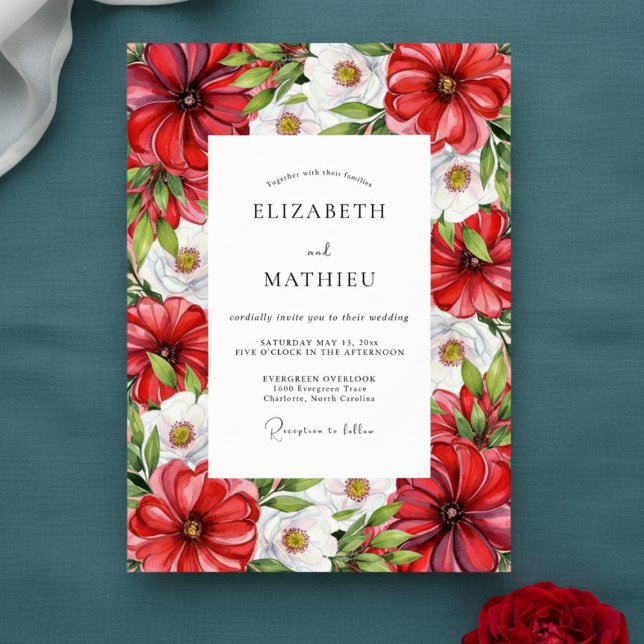 Crimson Lush Botanical Wedding Invitation (Creator Uploaded)
